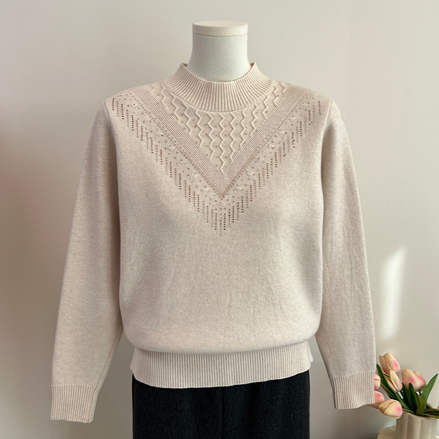 妈妈冬装加绒加厚毛衣洋气保暖上衣中老年女装半高领一体绒打底衫