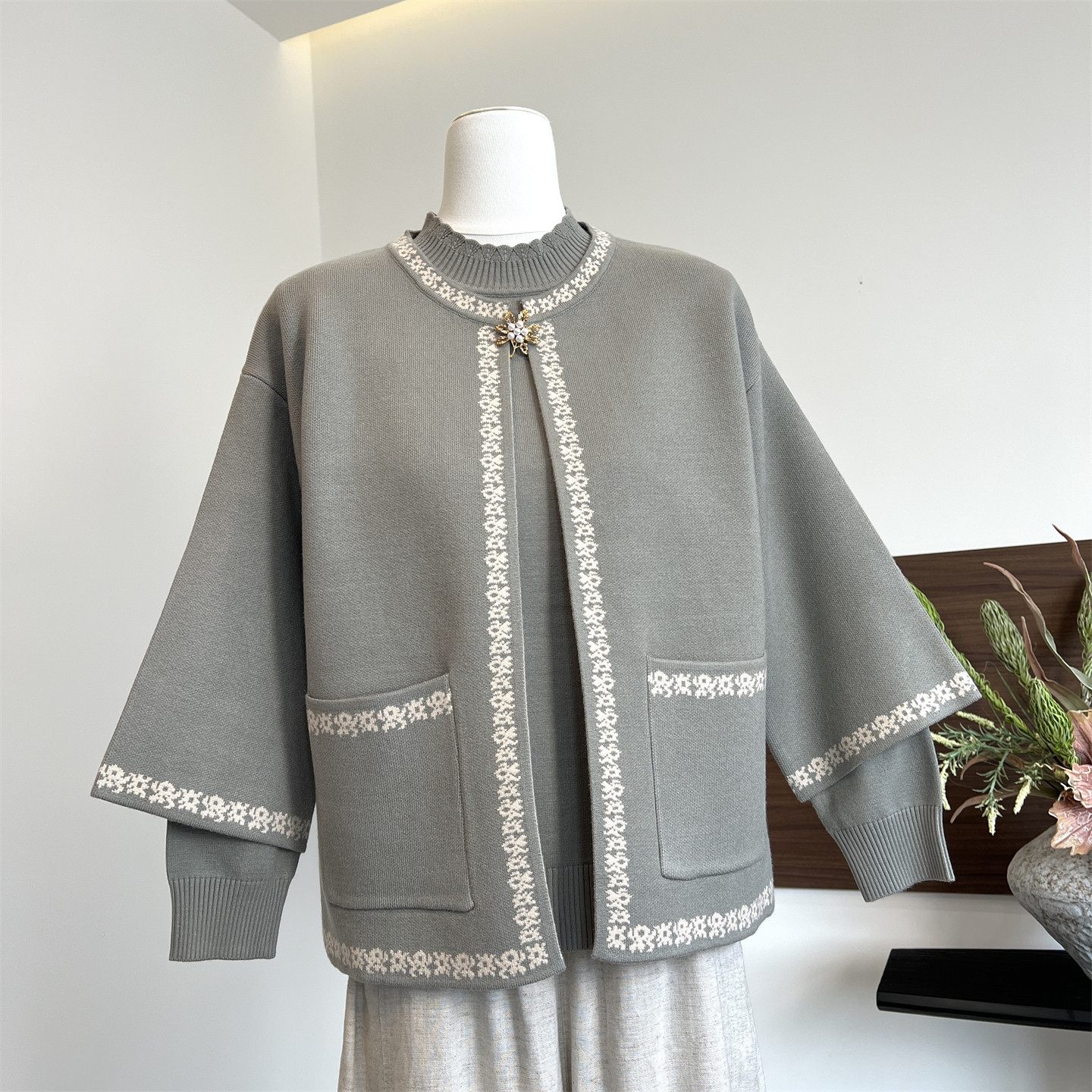 洋气妈妈秋冬装针织两件套上衣服