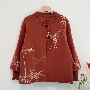 新中式奶奶秋冬套装中老年人女装毛衣外套针织两件套妈妈洋气上衣