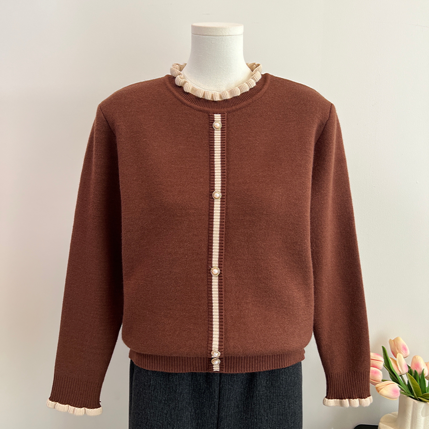 妈妈冬装一体绒毛衣新款保暖上衣