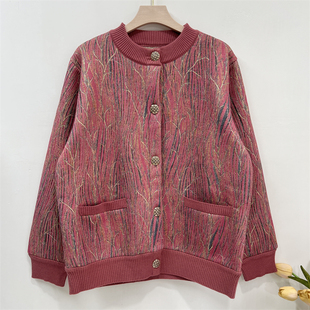 洋气妈妈装冬季加绒加厚毛衣外套中老年女装奶奶款一体绒保暖开衫