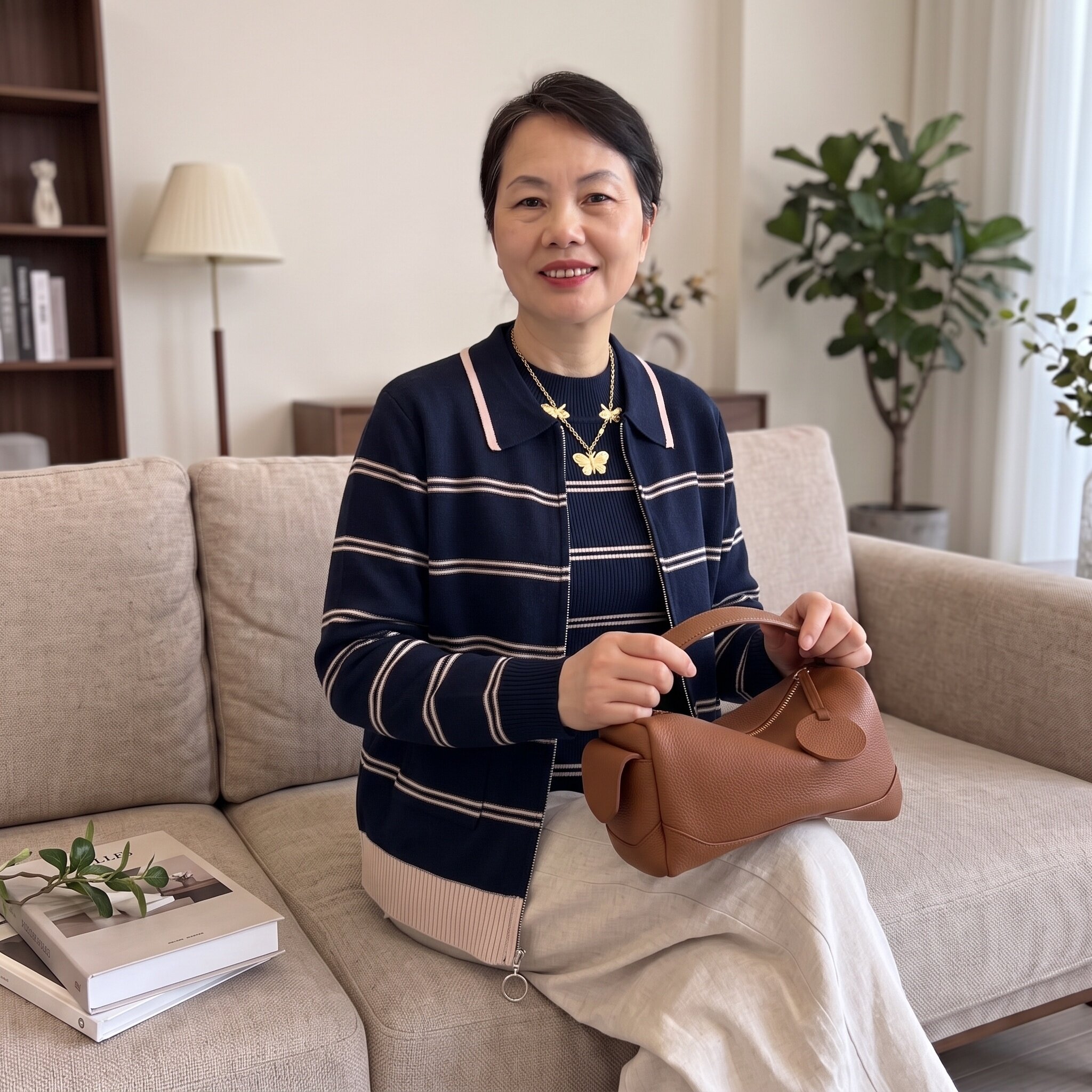 时尚妈妈秋装条纹毛衣外套套装