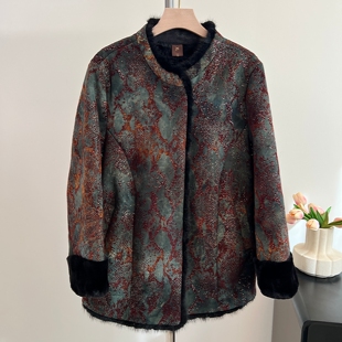 奶奶冬装加绒加厚仿皮草外套女中老年人唐装老太太妈妈冬季上衣服