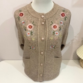 一体绒开衫 加绒加厚圆领针织衫 毛衣中老年绣花洋气保暖妈妈装 冬装