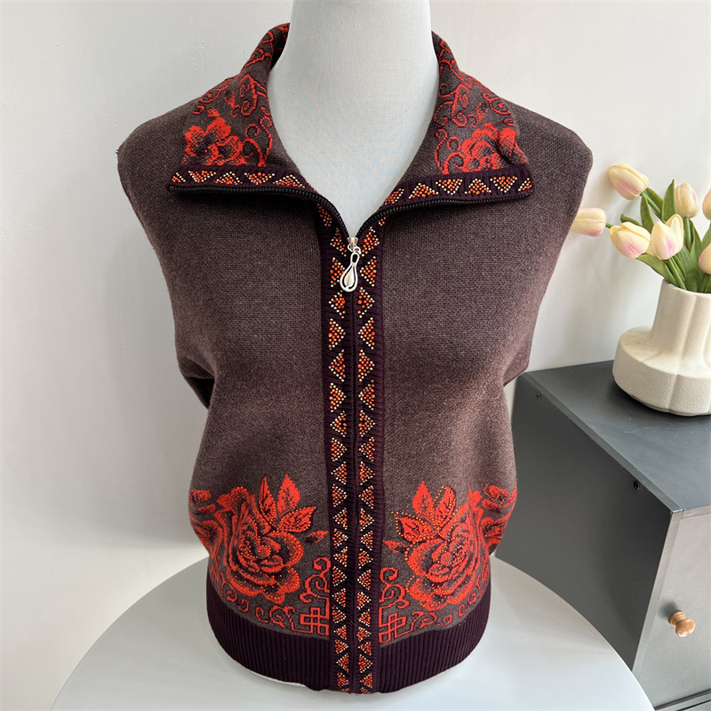 妈妈装秋冬新款翻领加厚外套羊毛衫大码中老年人女装奶奶毛衣开衫 - 郭贵人嘉兴毛衫  零批出品