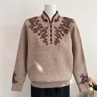 妈妈冬装新款加绒加厚打底衫中老年女奶奶一体绒毛衣保暖内搭上衣