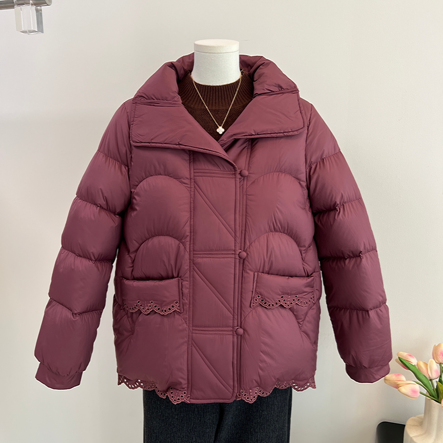 洋气妈妈装冬装白鸭绒羽绒服上衣