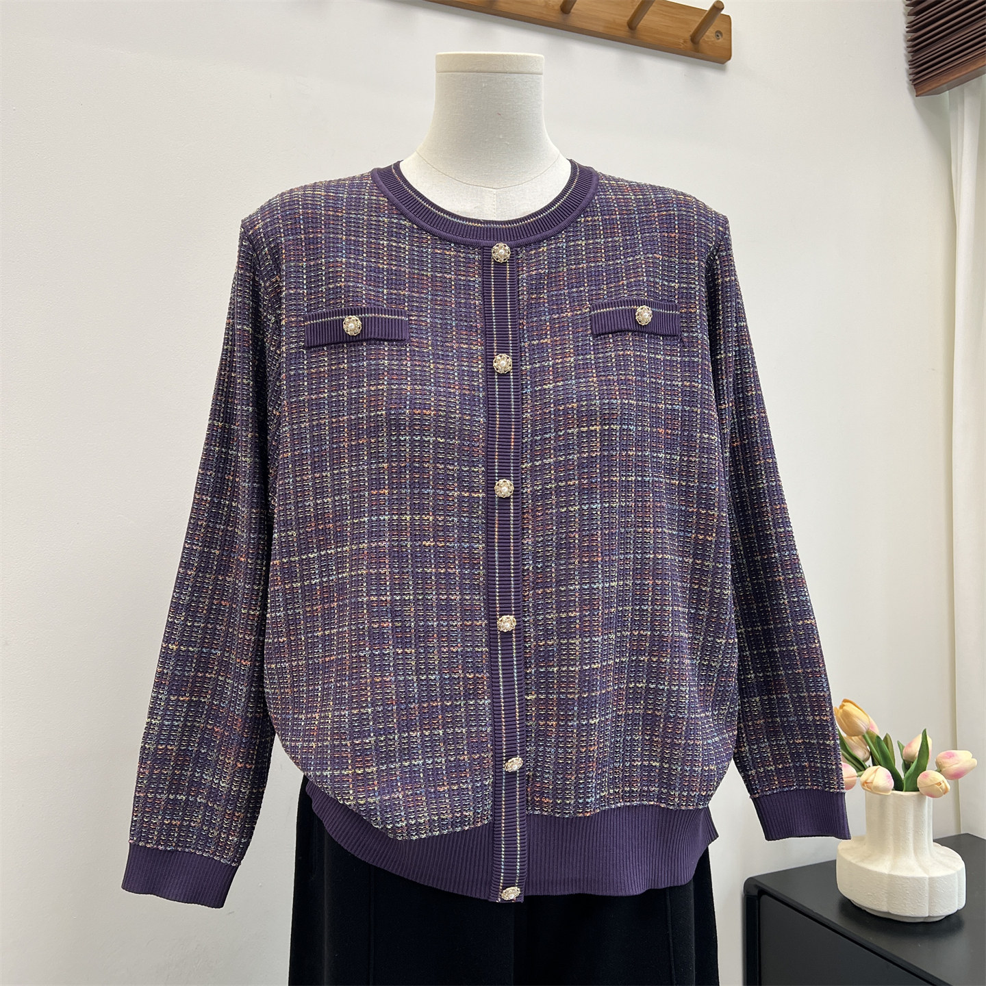 时尚妈妈春装针织长袖小衫中老年女装薄款打底衫2026新款休闲上衣