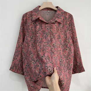 奶奶翻领衬衫 薄款 老年妈妈七分袖 夏季 衬衣 翻领上衣新款 中老年夏装