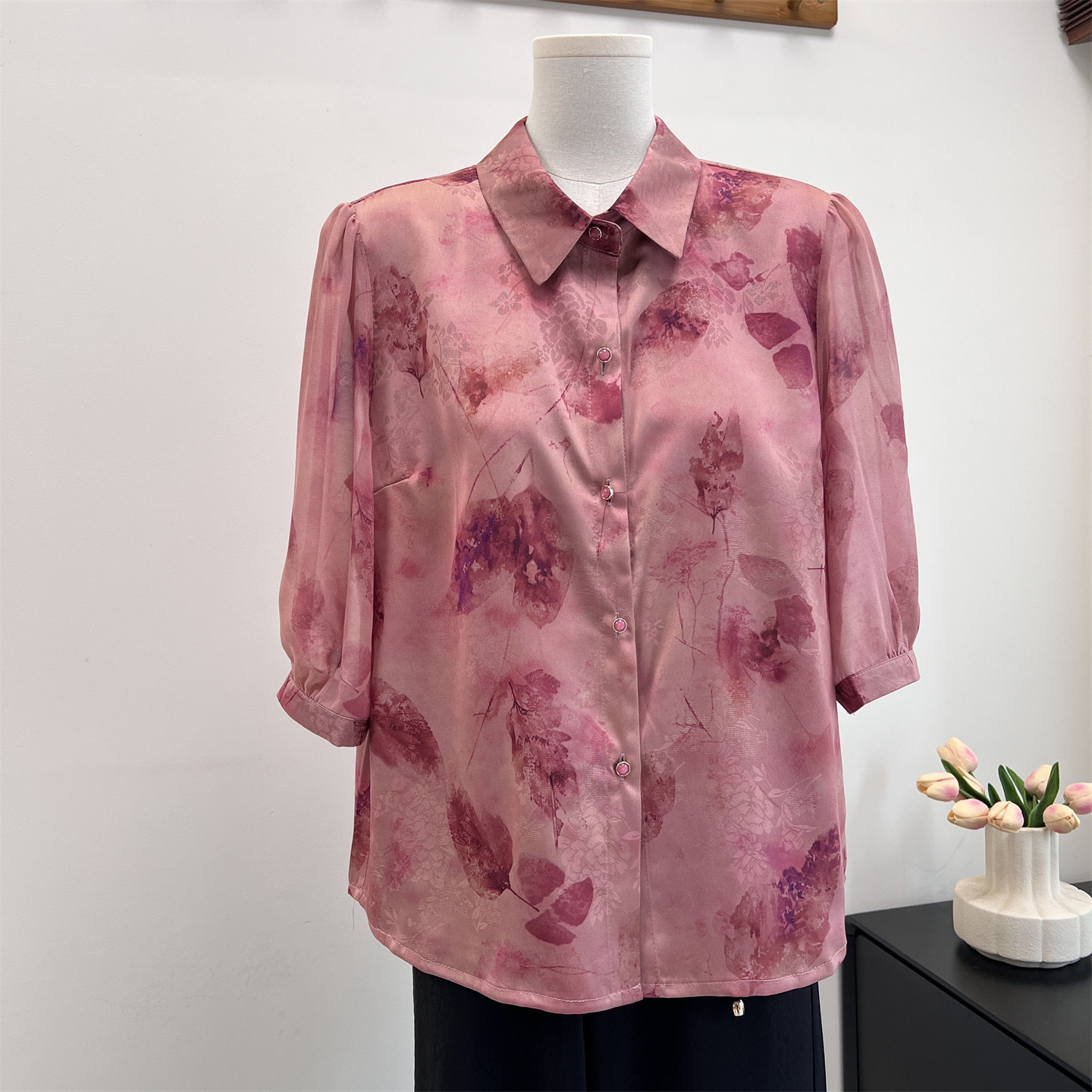 妈妈夏季薄款衬衫雪纺上衣服
