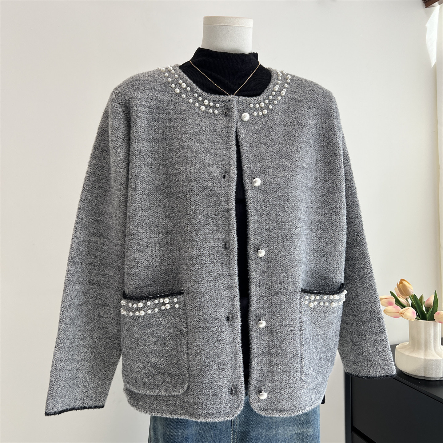 时尚妈妈春装今年流行中年女装新款针织外套中老年春秋针织上衣服