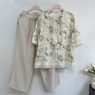 郭贵人妈妈夏装洋气国风小衫套装