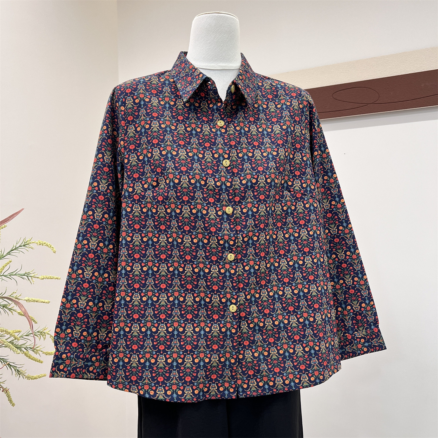 奶奶春夏季纯棉衬衫女新款秋装薄款长袖外套妈妈全棉衬衣老人衣服