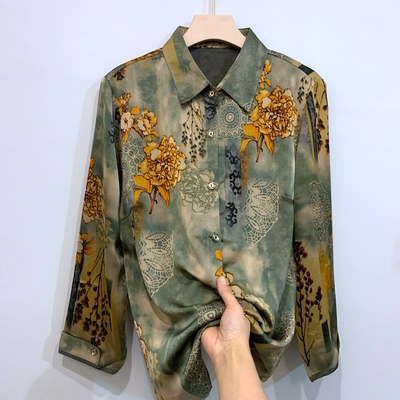 送运费险妈妈春装真丝长袖衬衣