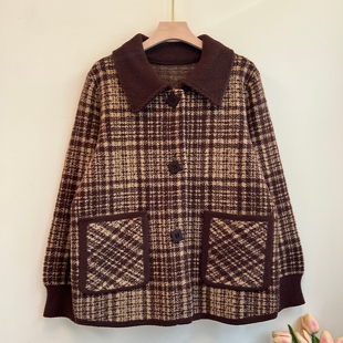 妈妈秋冬装小香风加厚毛呢外套洋气高贵夫人开衫中老年女呢子上衣