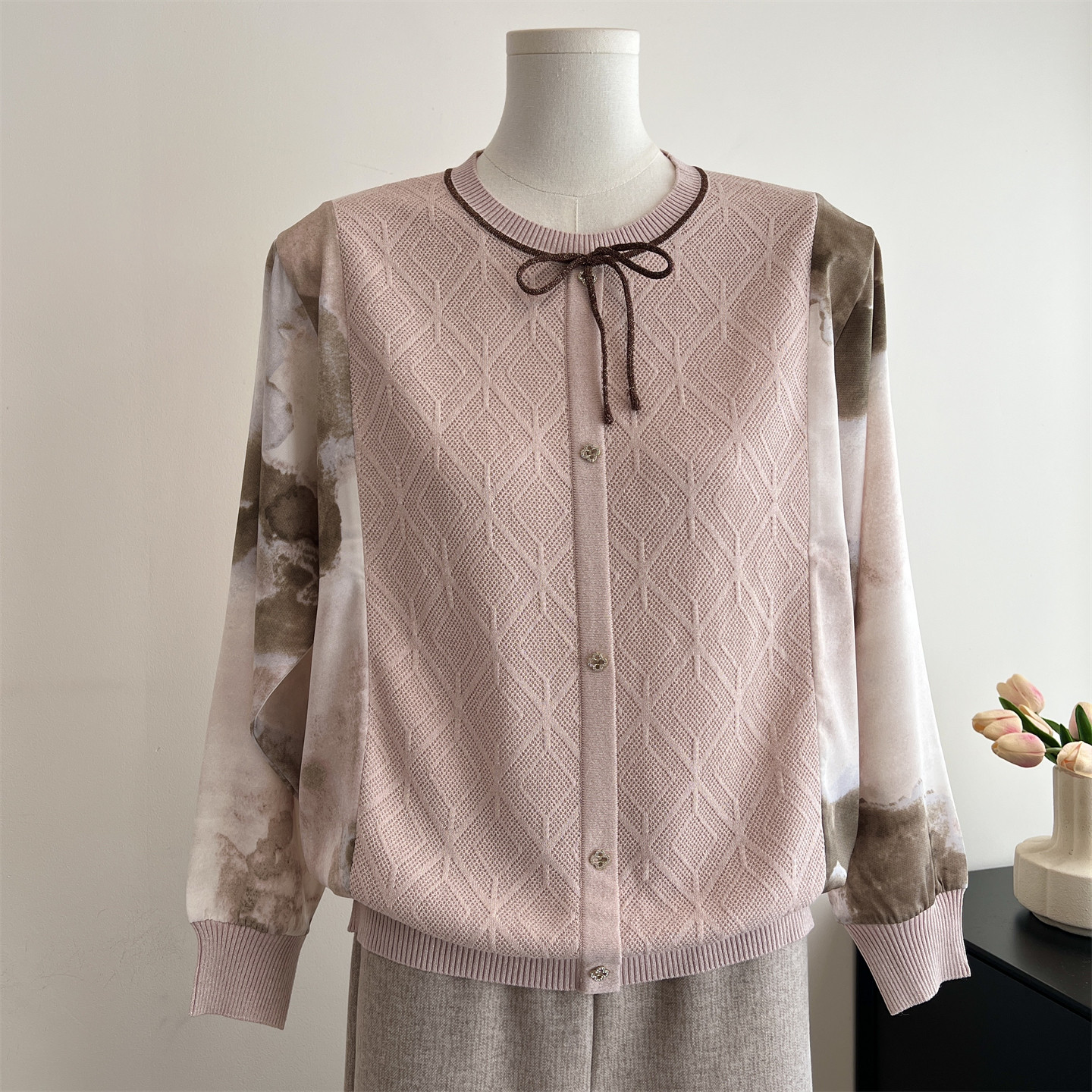 2026新款洋气妈妈春装纱袖针织上衣服中老年女装时尚打底小衫薄款