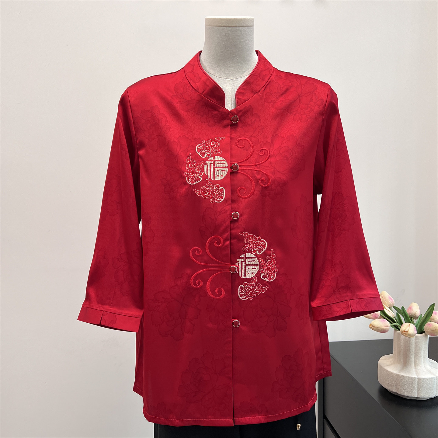 奶奶春夏本命红色衬衫服婚宴礼服