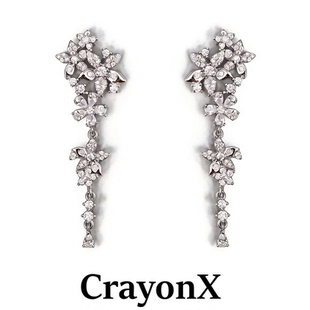CrayonX繁花 满钻小清新花朵流苏耳环女高级镶钻长款耳饰