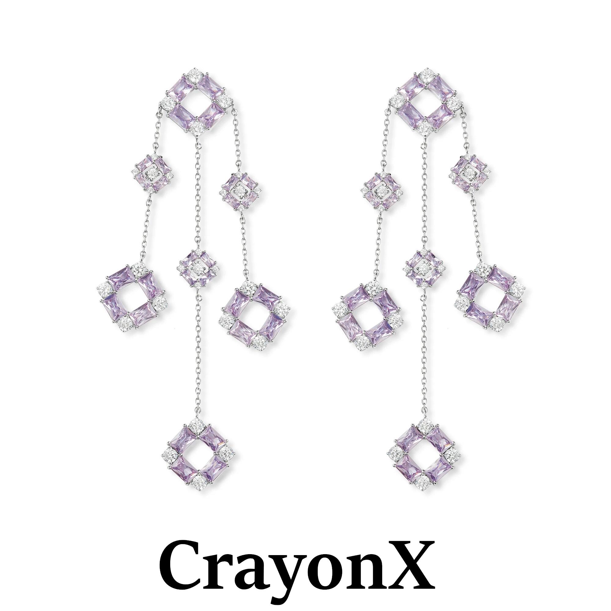 CrayonX几何紫色方形水钻耳环