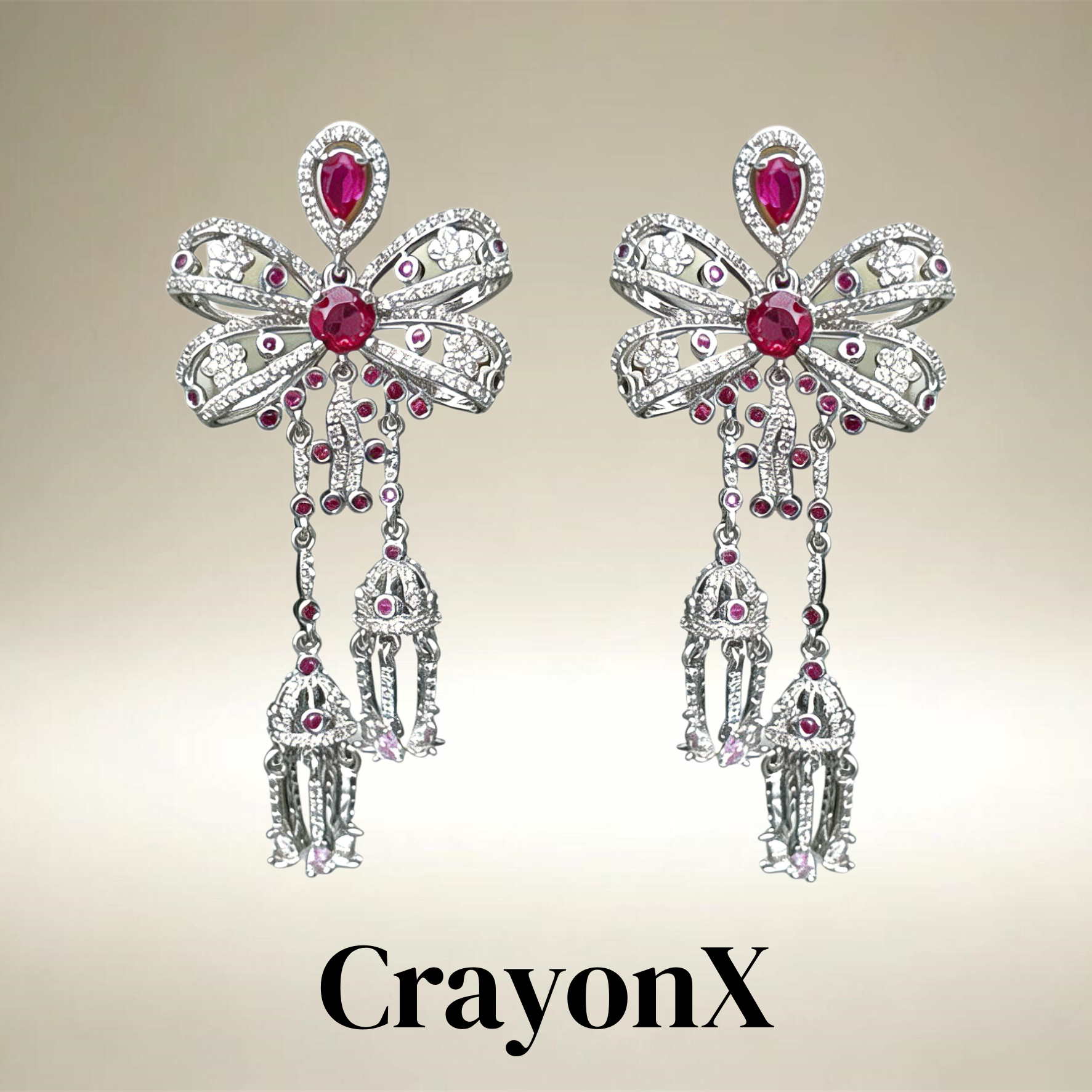 CrayonX蝴蝶结流苏镶钻耳环