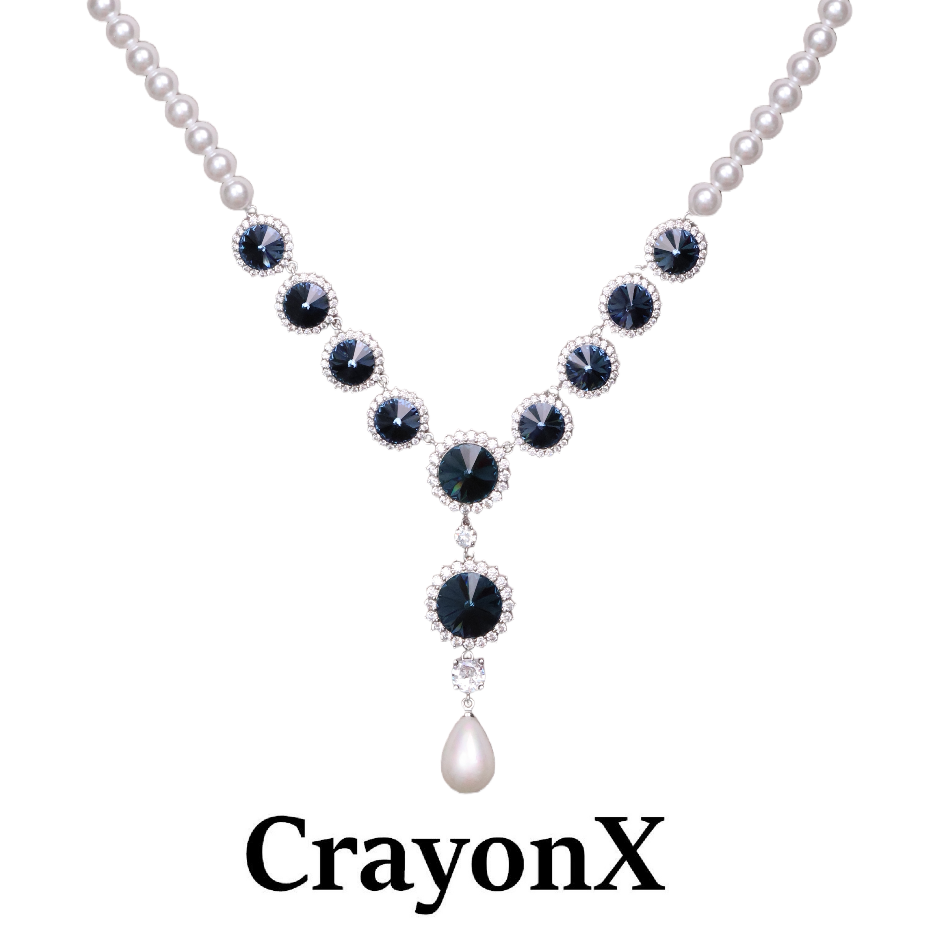 CrayonX设计师款珍珠蓝水晶项链