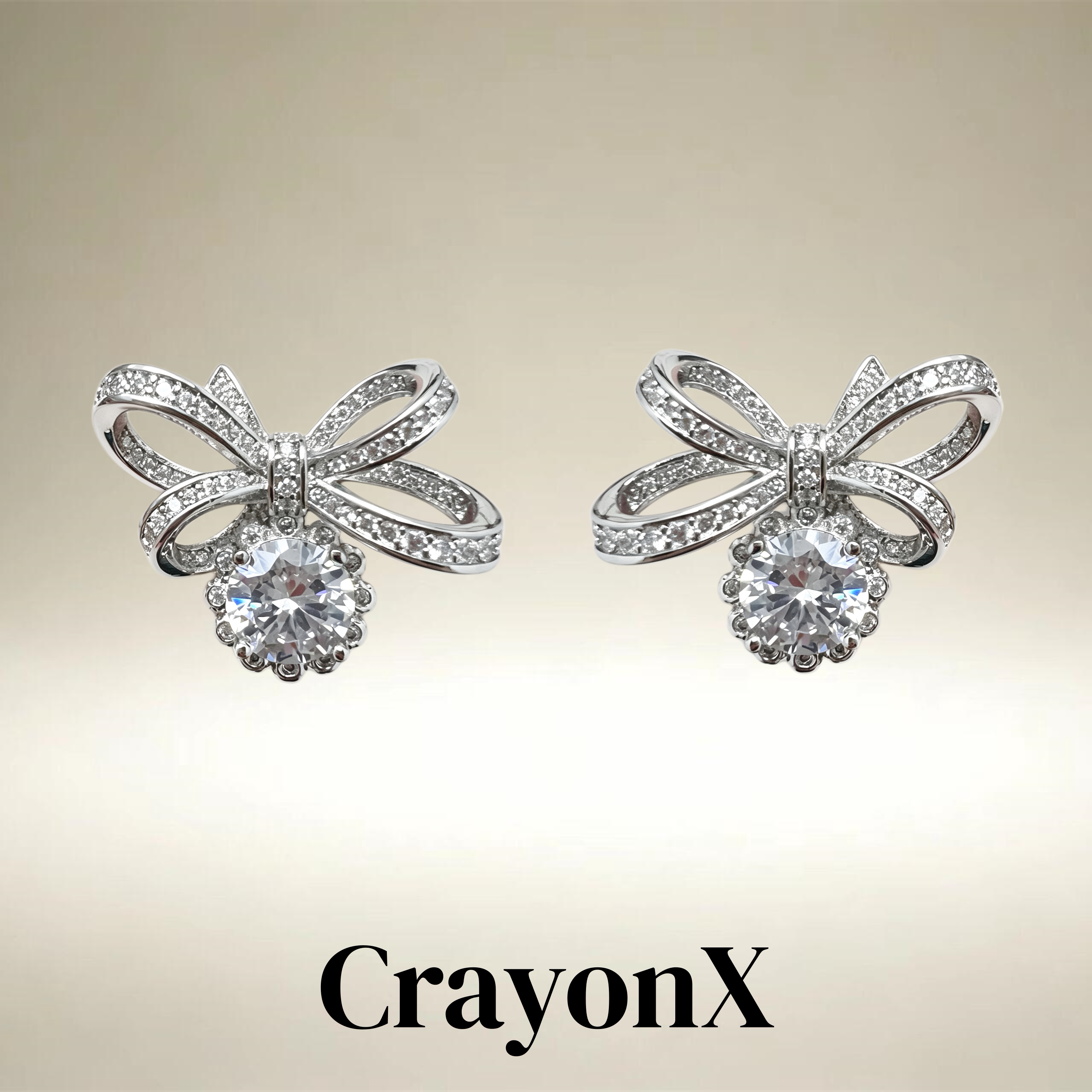 CrayonX蝶结垂晶满钻蝴蝶结耳钉