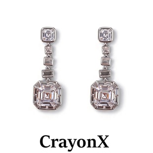 CrayonX几何方形锆石流苏耳环女银色切面高级感耳饰