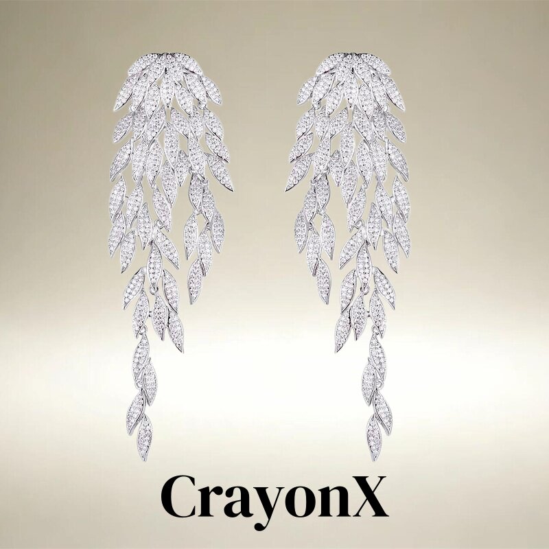 CrayonX高级感翅膀叶子流苏耳环女小众精致锆石长款耳饰
