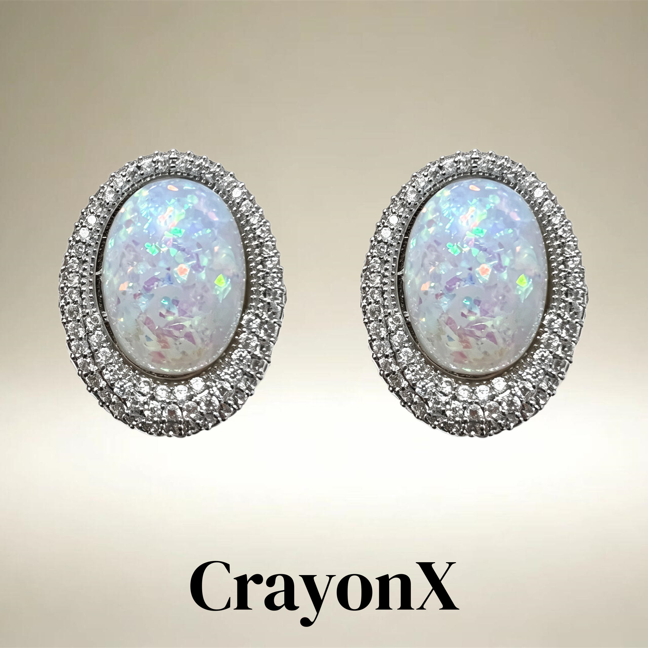 CrayonX椭圆欧泊主石满钻耳钉