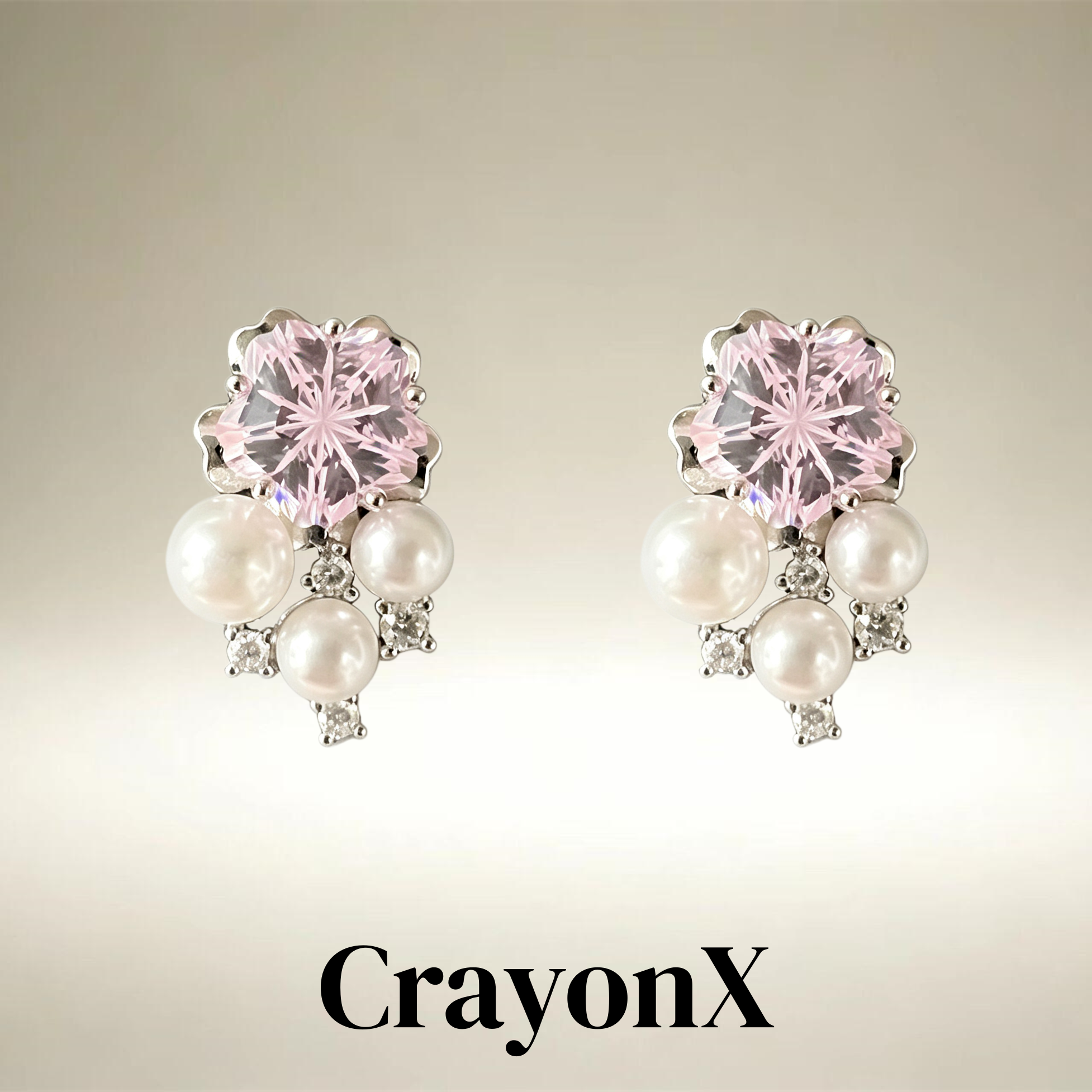 CrayonX轻奢粉色花朵镶钻耳钉