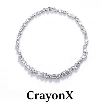 CrayonX银色满钻锆石水滴项链