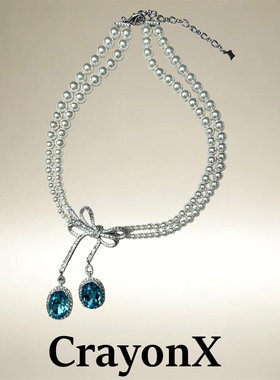 迪丽热巴同款蓝水晶蝴蝶结项链