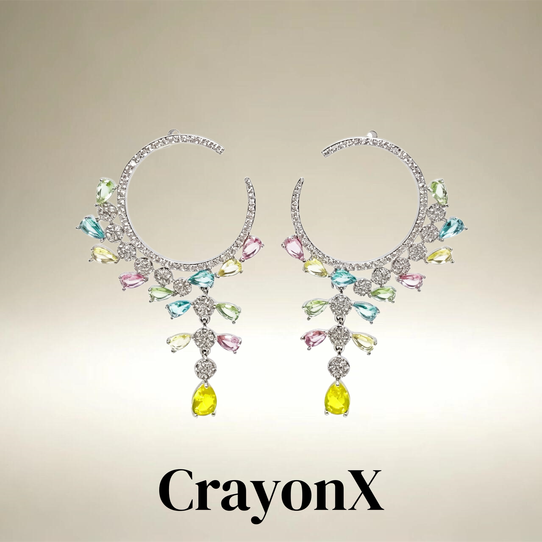 CrayonX满钻水滴流苏长款耳坠