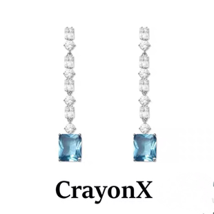宝蓝方钻设计银针耳饰 同货简约吊坠 CRAYONX 许我耀眼赵露思同款