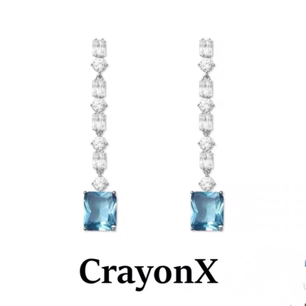 CRAYONX 许我耀眼赵露思同款同货简约吊坠 宝蓝方钻设计银针耳饰