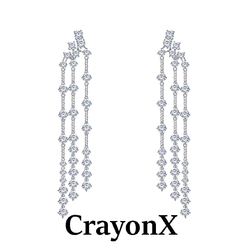 CrayonX谭松韵同款经典锆石流苏耳环女多层长款气质银针华丽耳饰