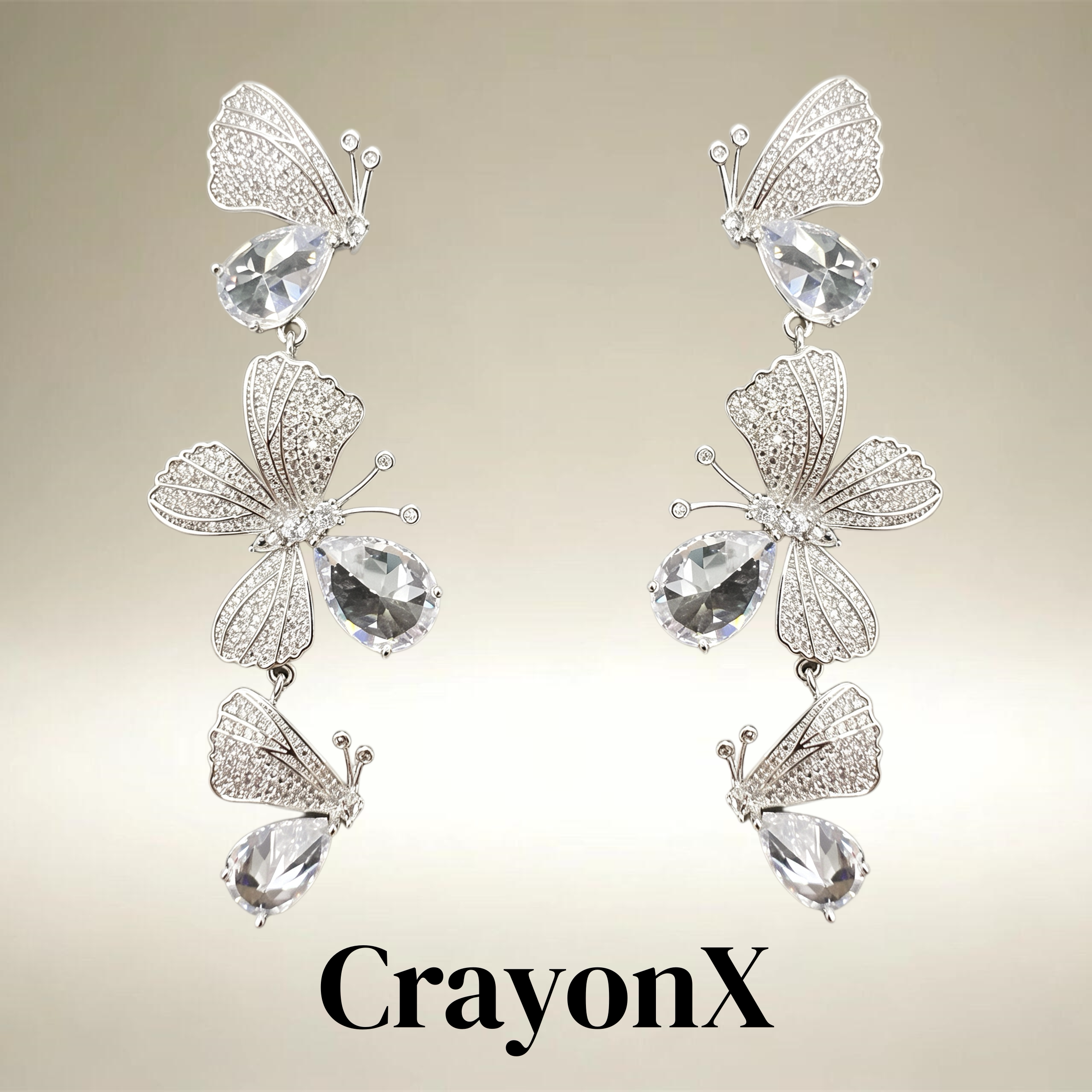 CrayonX蝴蝶水晶镶钻流苏耳环