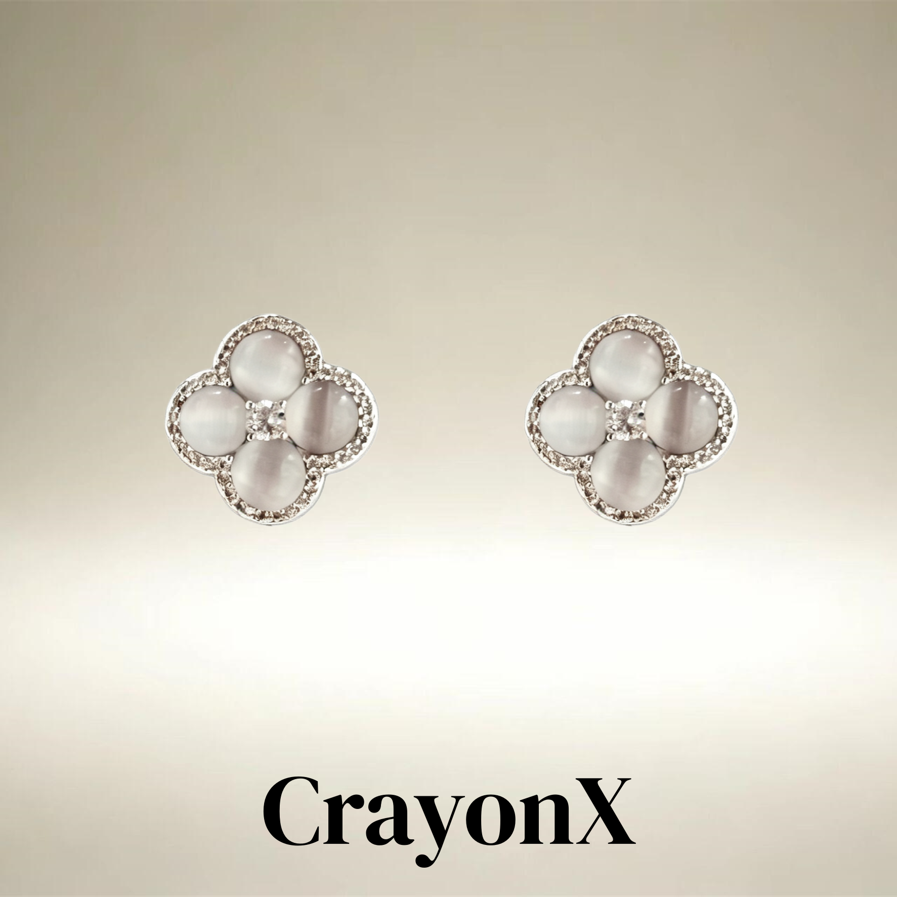 CrayonX雾眸四叶猫眼石耳钉