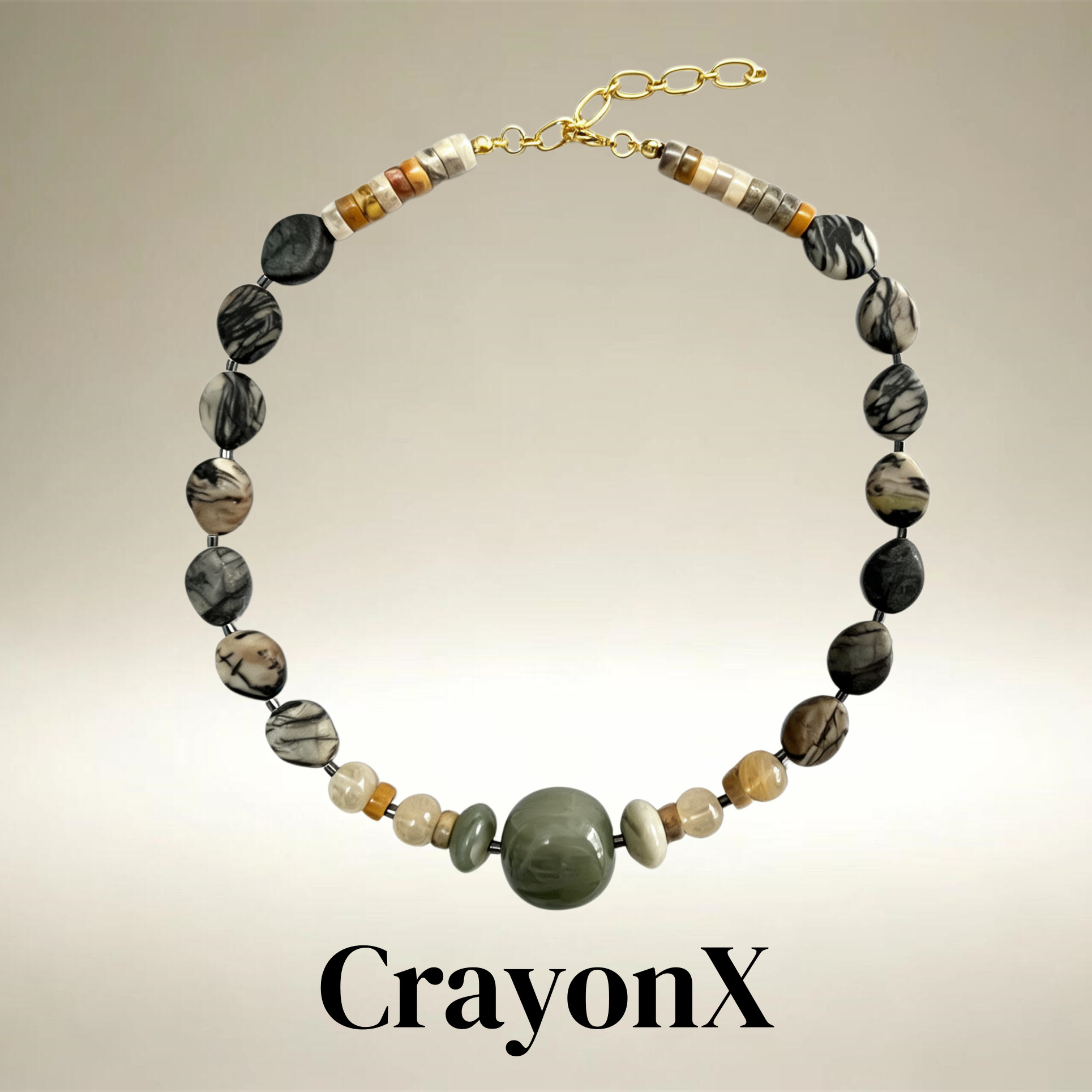 CrayonX烟墨青叙水墨纹锁骨链