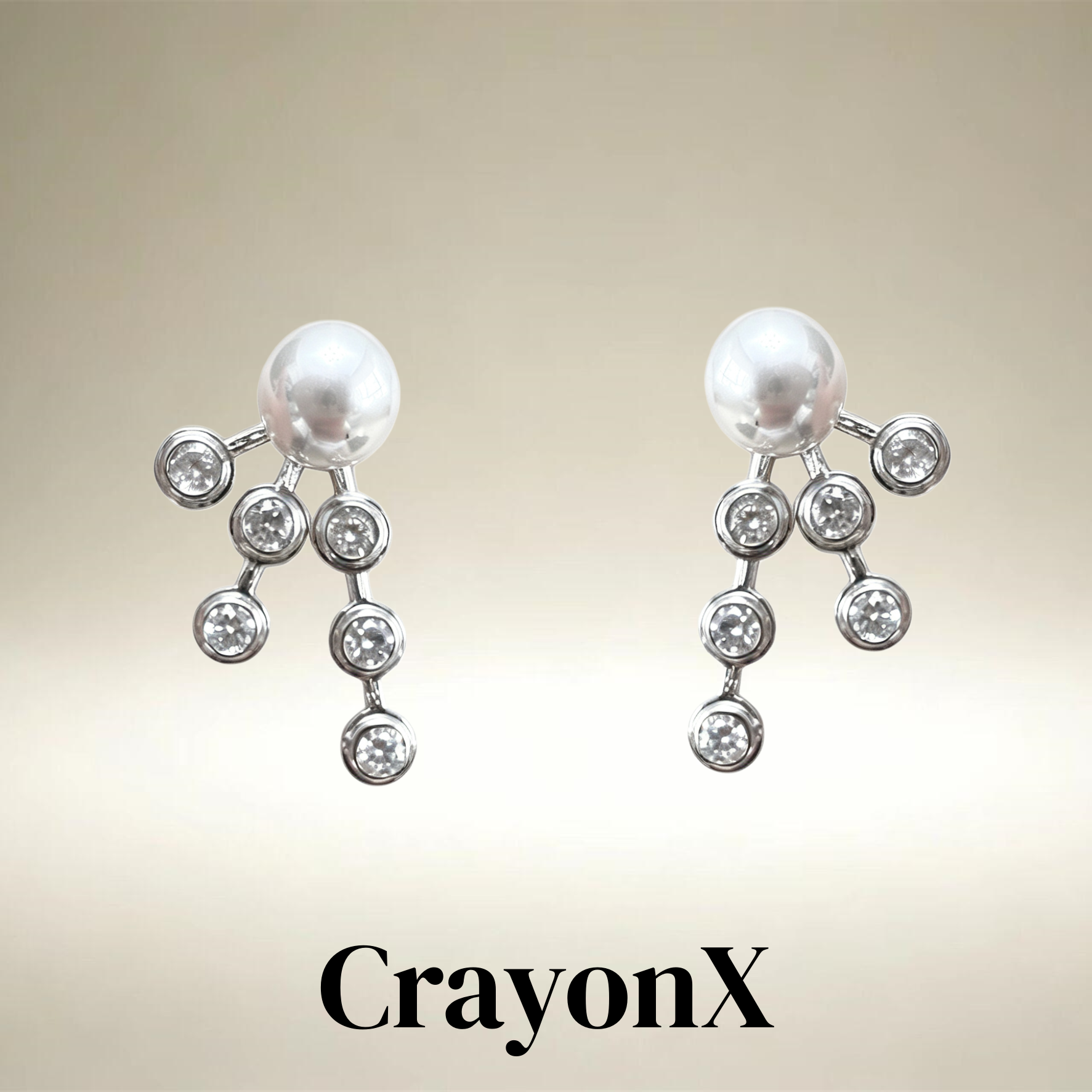 CrayonX大珍珠包镶圆钻耳钉