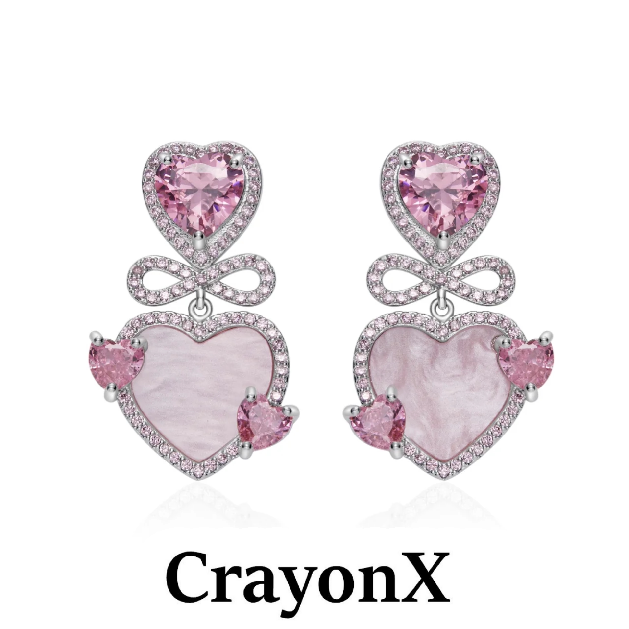 CrayonX粉色爱心蝴蝶结耳环