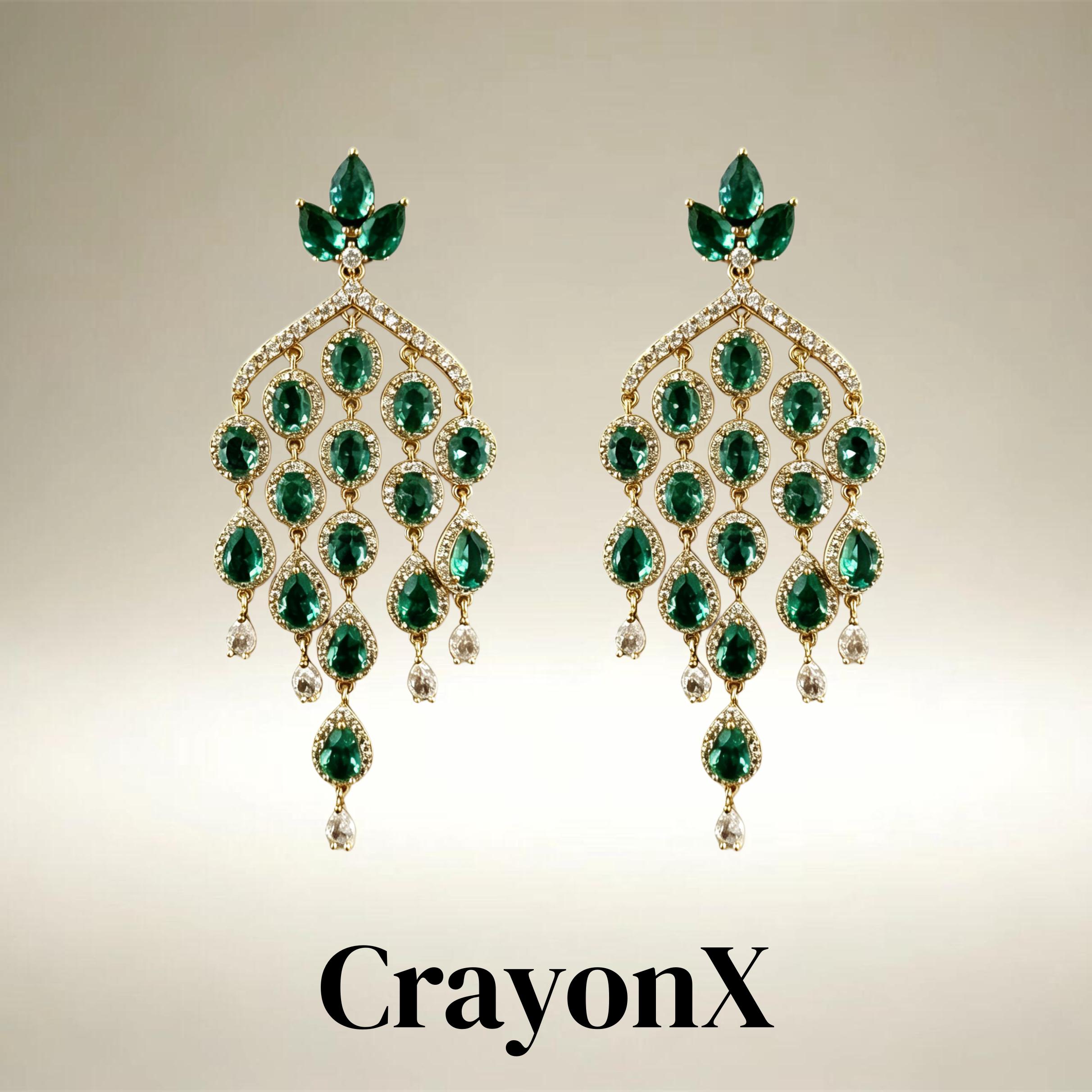 CrayonX复古宝石瀑布流苏耳坠