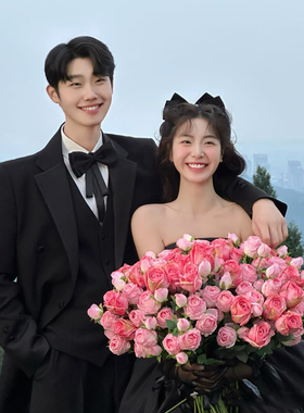 韩式小清新婚纱摄影拍照道具户外旅拍仿真新娘粉色仿真玫瑰花