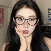 欧美辣妹猫形近视眼镜女TR90超轻黑框素颜复古摩登防蓝光平光镜潮