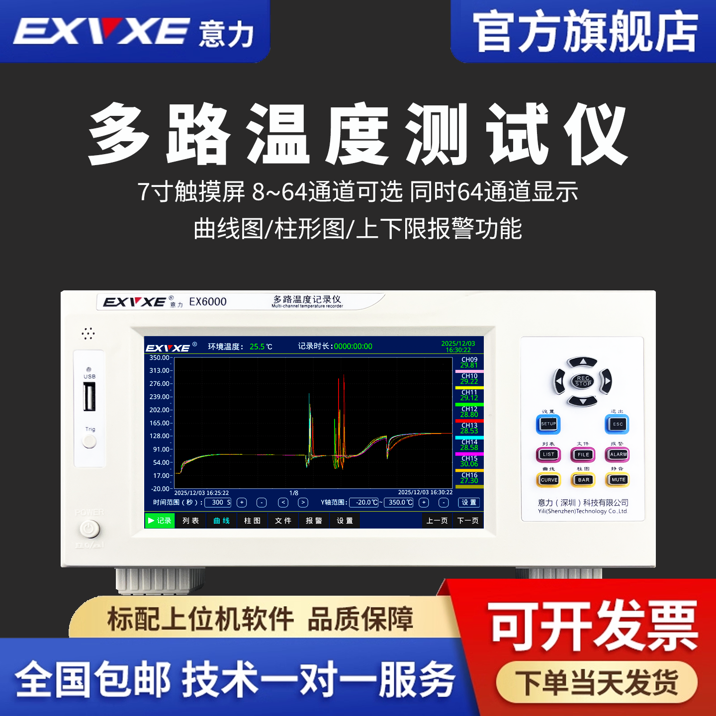 EXVXE多路温度测试仪8~64通道巡检仪温度EX60000记录仪多路采集仪