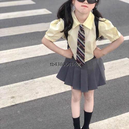 女童夏季套装穿搭新款时髦洋气jk制服儿童学院风百褶短裙领带学生