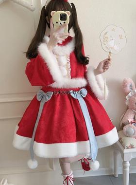 棉花糖原创 雪绒绒op中华风温柔假两件日常轻lo长袖加厚连衣裙