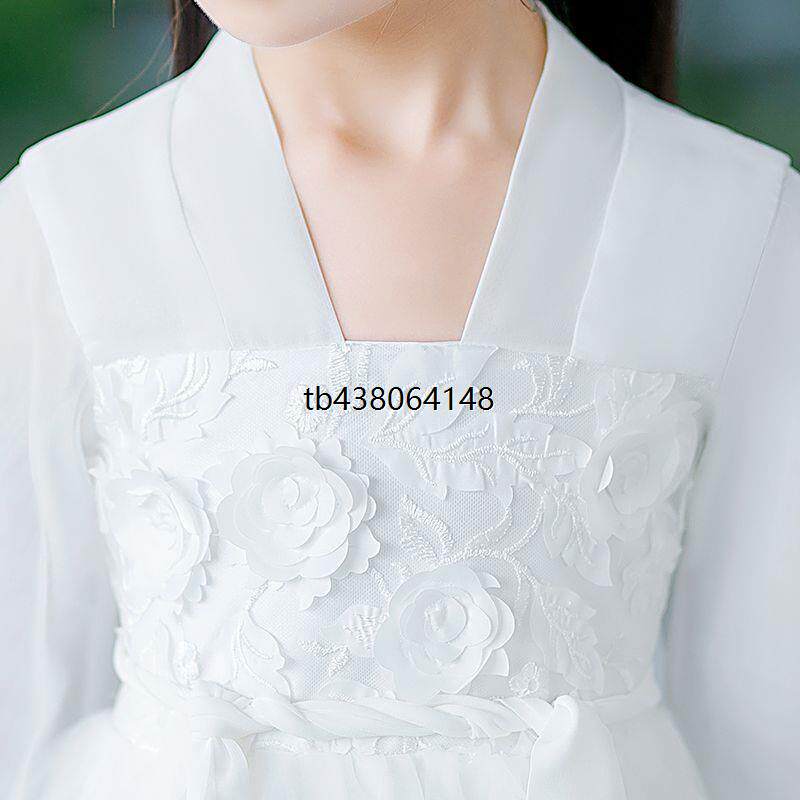 白色女童汉服新款儿童古装飘逸古筝裙女宝宝古风中国风超仙连衣裙