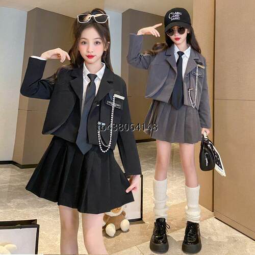 女童jk制服春装2025新款儿童学院风西装外套小学生正版英伦套装裙