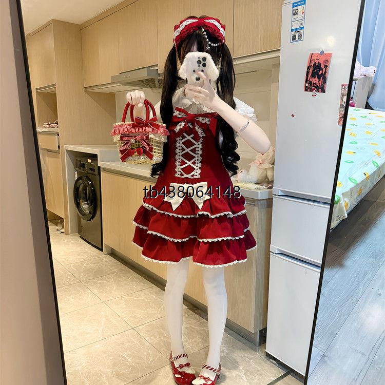 熊之原创lolita古早昭和蛋糕三层裙摆背带裙衬衫套装